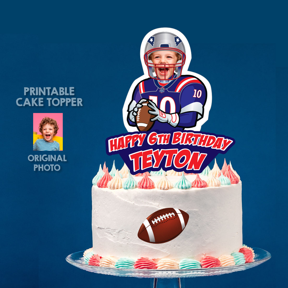 Football Patriots Cake topper with birthday kid as his favorite player. 2422CT