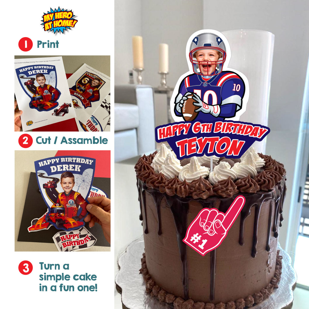 Football Patriots Cake topper with birthday kid as his favorite player. 2422CT