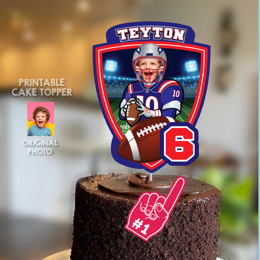 Cake topper themed Patriots with photo, Printable Cake of Quarterback Patriots. 2422CT3