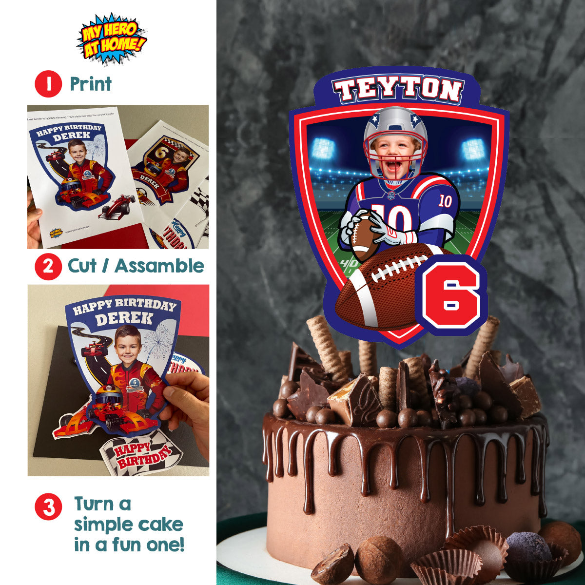 Cake topper themed Patriots with photo, Printable Cake of Quarterback Patriots. 2422CT3