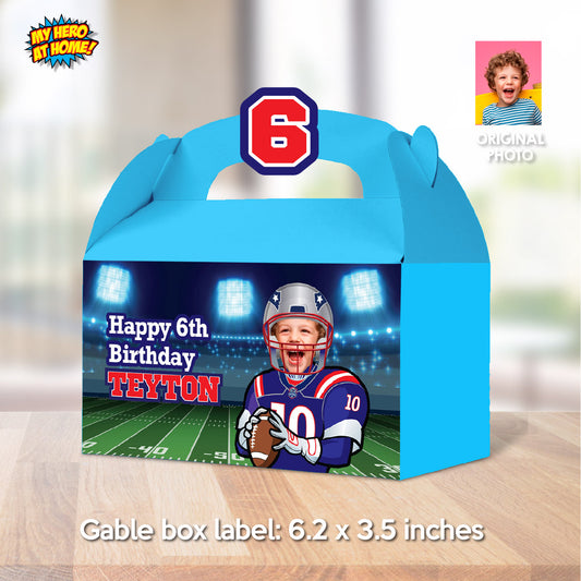 Custom Football Patriots Gable box with kid as the MVP (Gift boxes, party favors). 2422GB