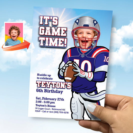 Patriots Birthday Party Invitation with kid as the star player, Patriots digital invitation. 2422IN