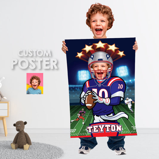 Printable Patriots kids gifts ideas with photo, Personalized Patriots poster with kid as player. 2422PG