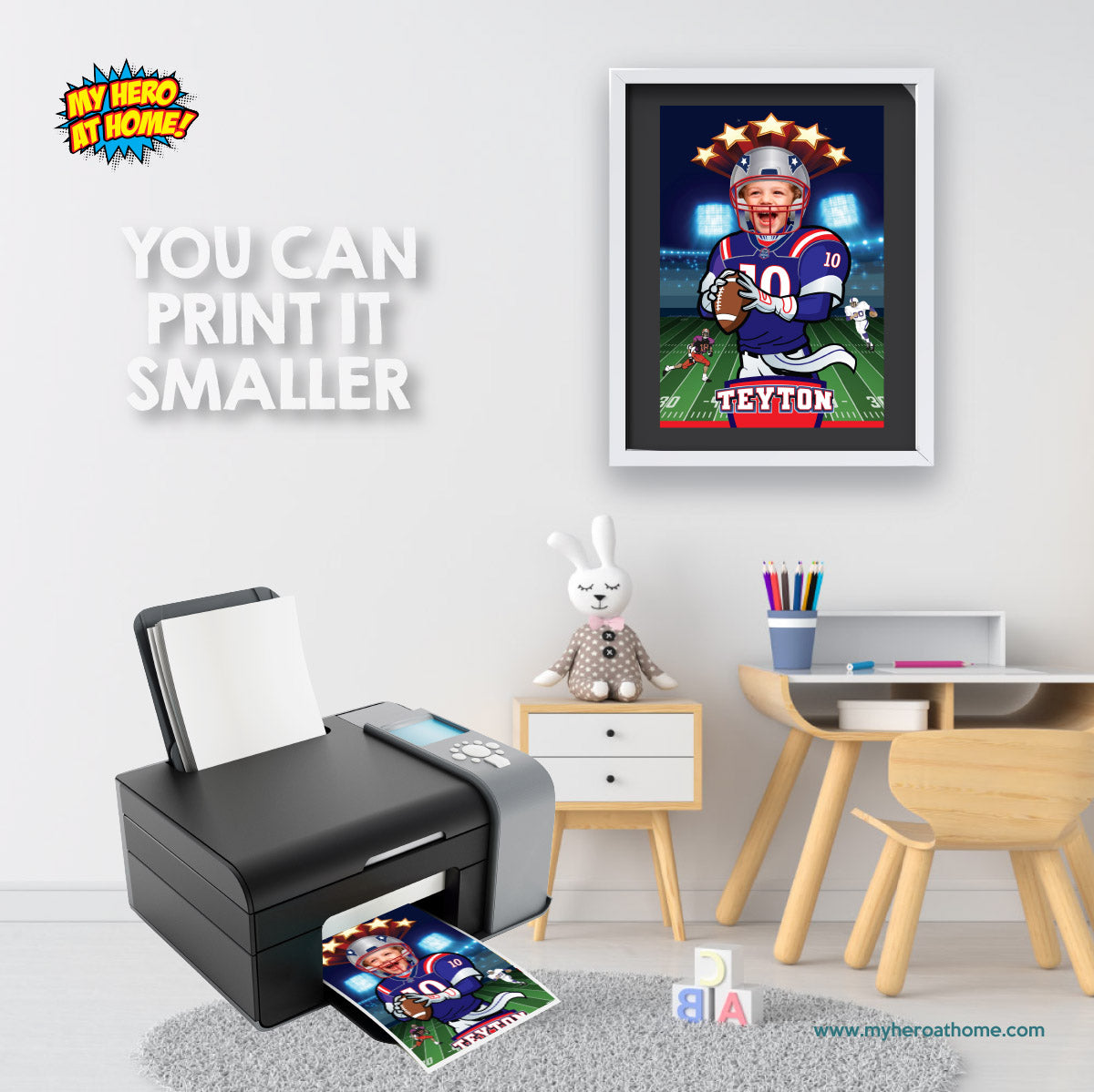 Printable Patriots kids gifts ideas with photo, Personalized Patriots poster with kid as player. 2422PG