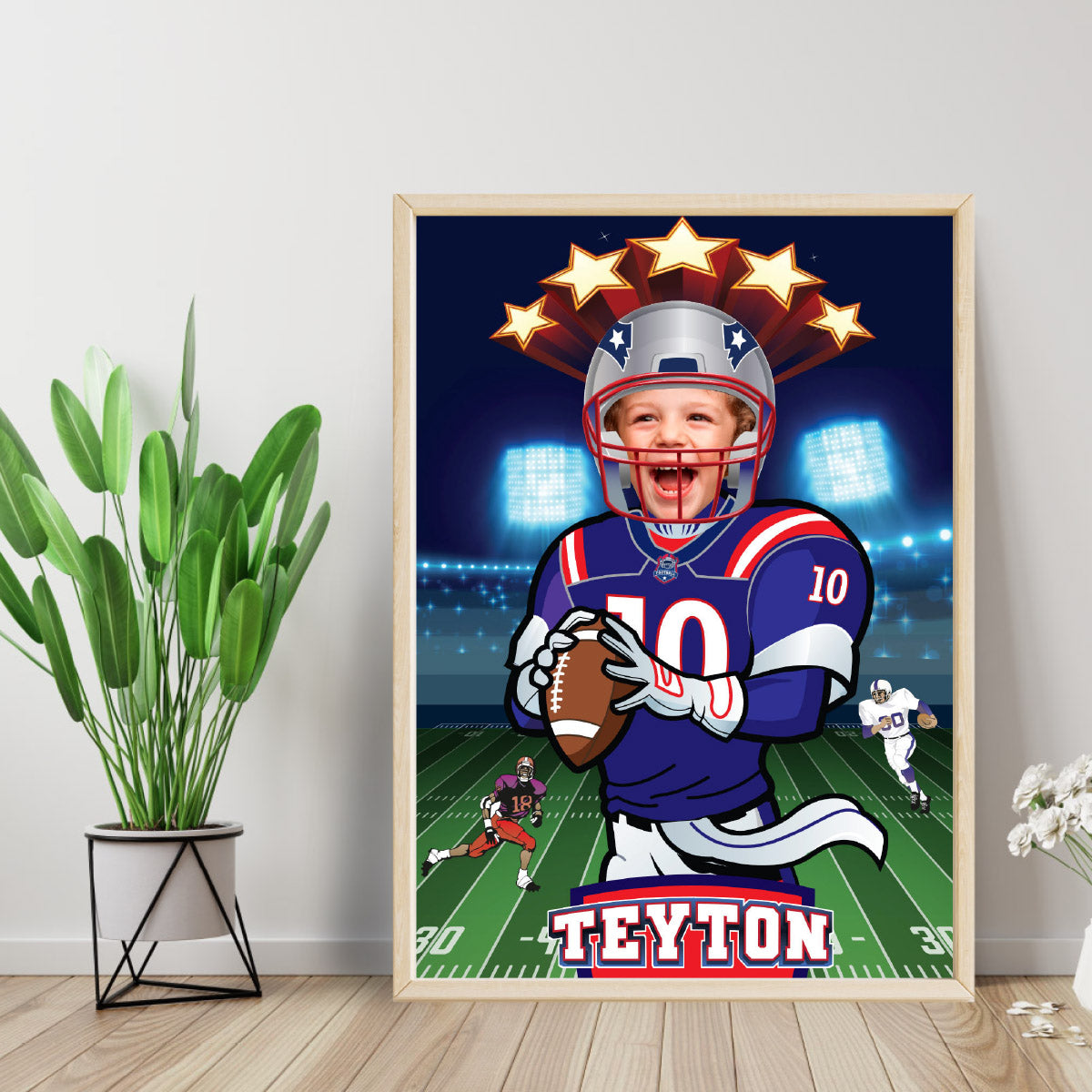 Printable Patriots kids gifts ideas with photo, Personalized Patriots poster with kid as player. 2422PG