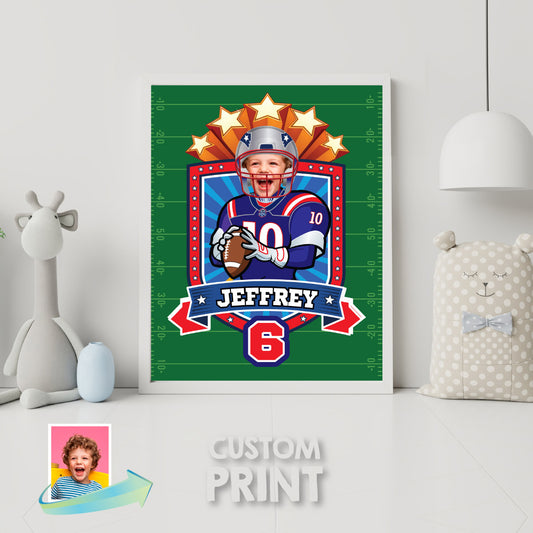 Custom Patriots Print with kid as favorite player, Personalized Patriots gifts with photo. 2422PS