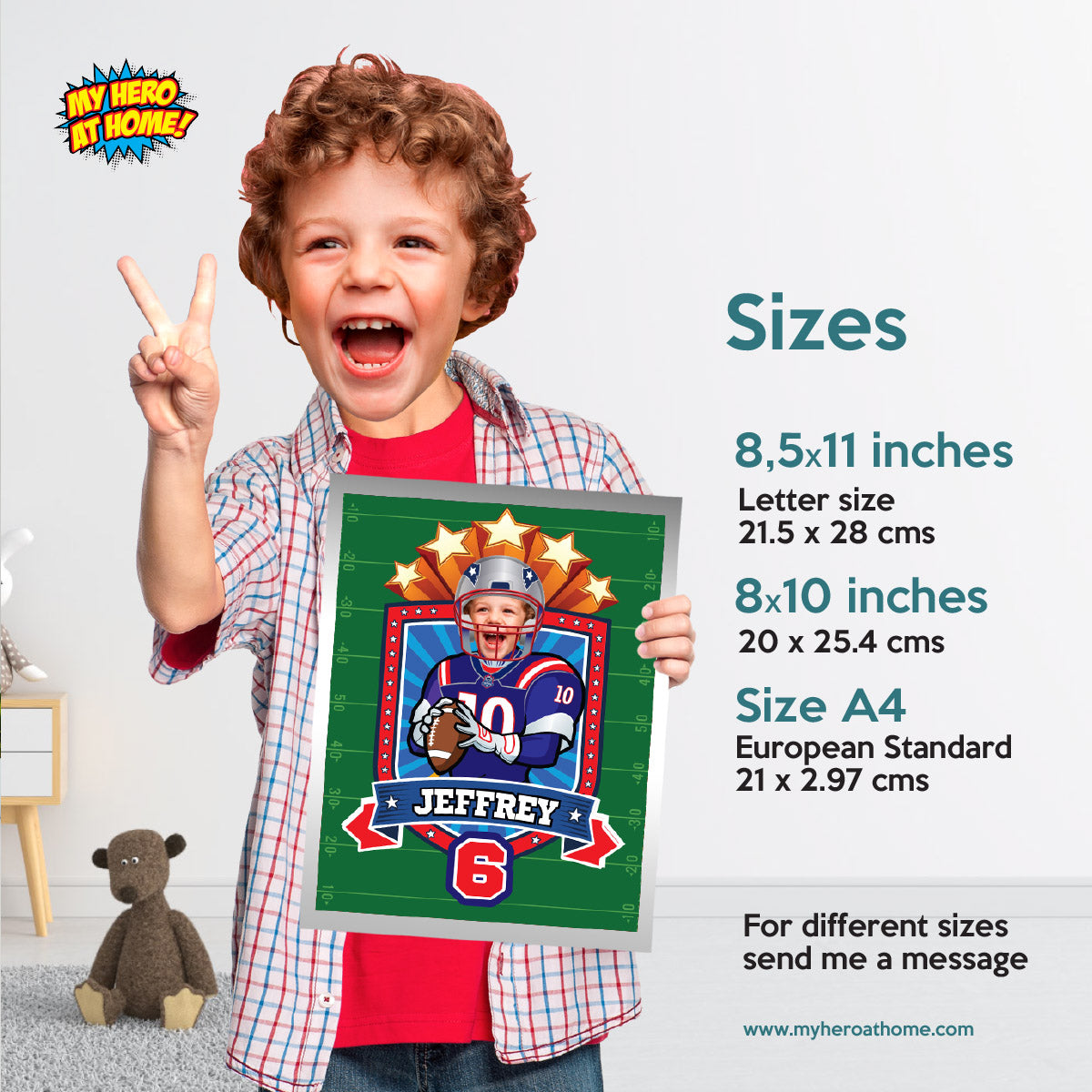 Custom Patriots Print with kid as favorite player, Personalized Patriots gifts with photo. 2422PS