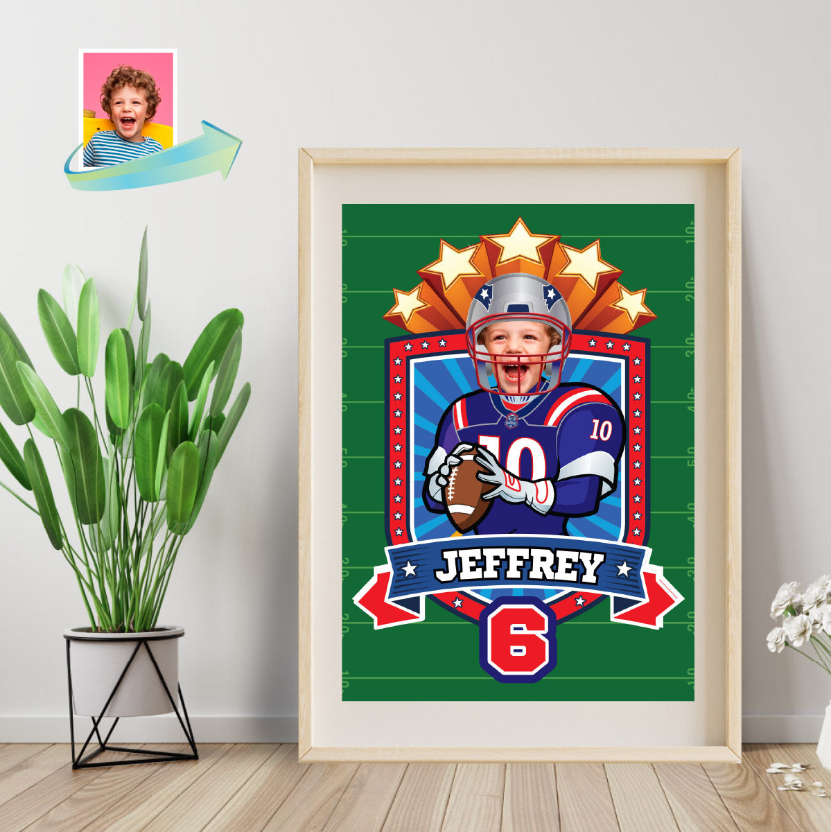 Custom Patriots Print with kid as favorite player, Personalized Patriots gifts with photo. 2422PS