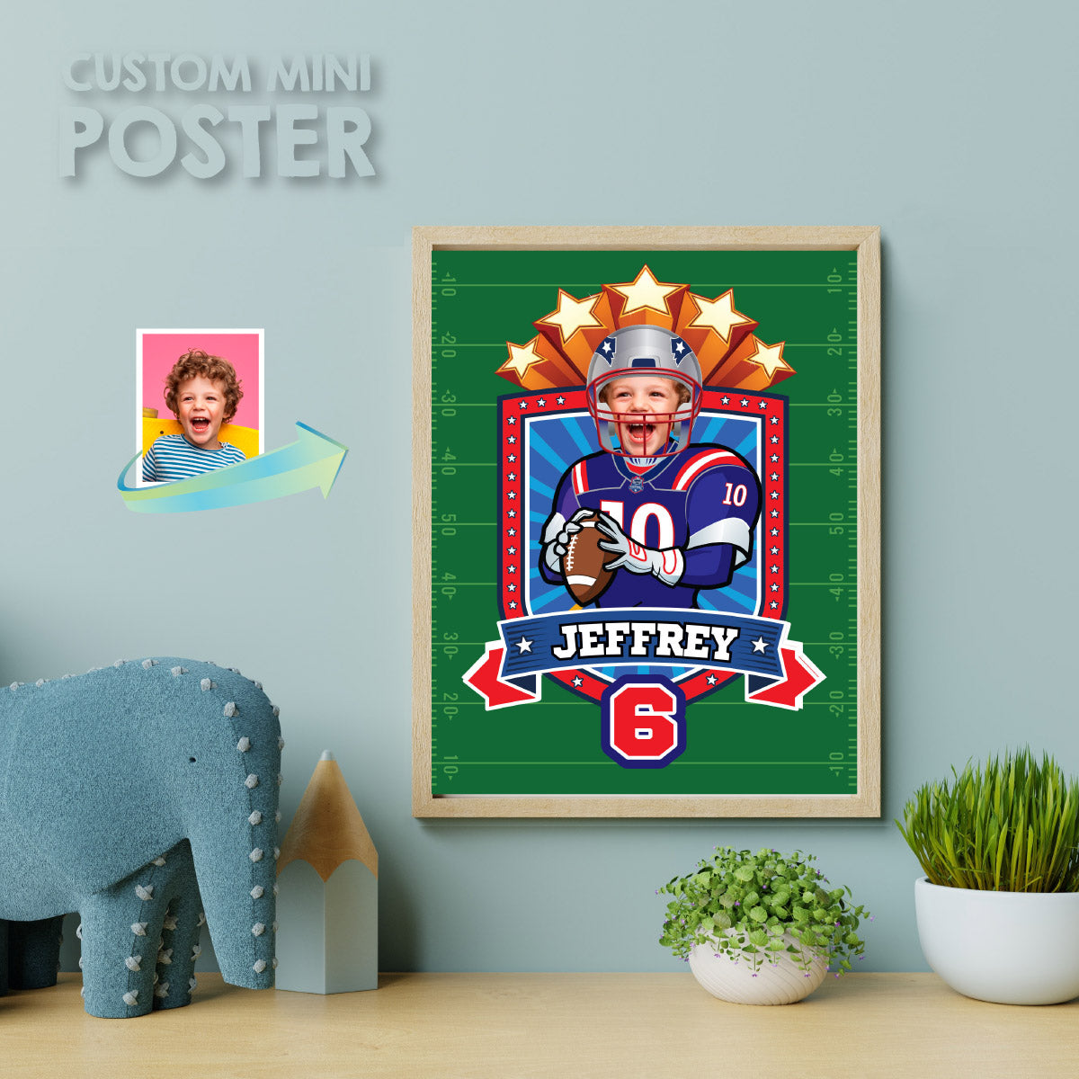 Custom Patriots Print with kid as favorite player, Personalized Patriots gifts with photo. 2422PS