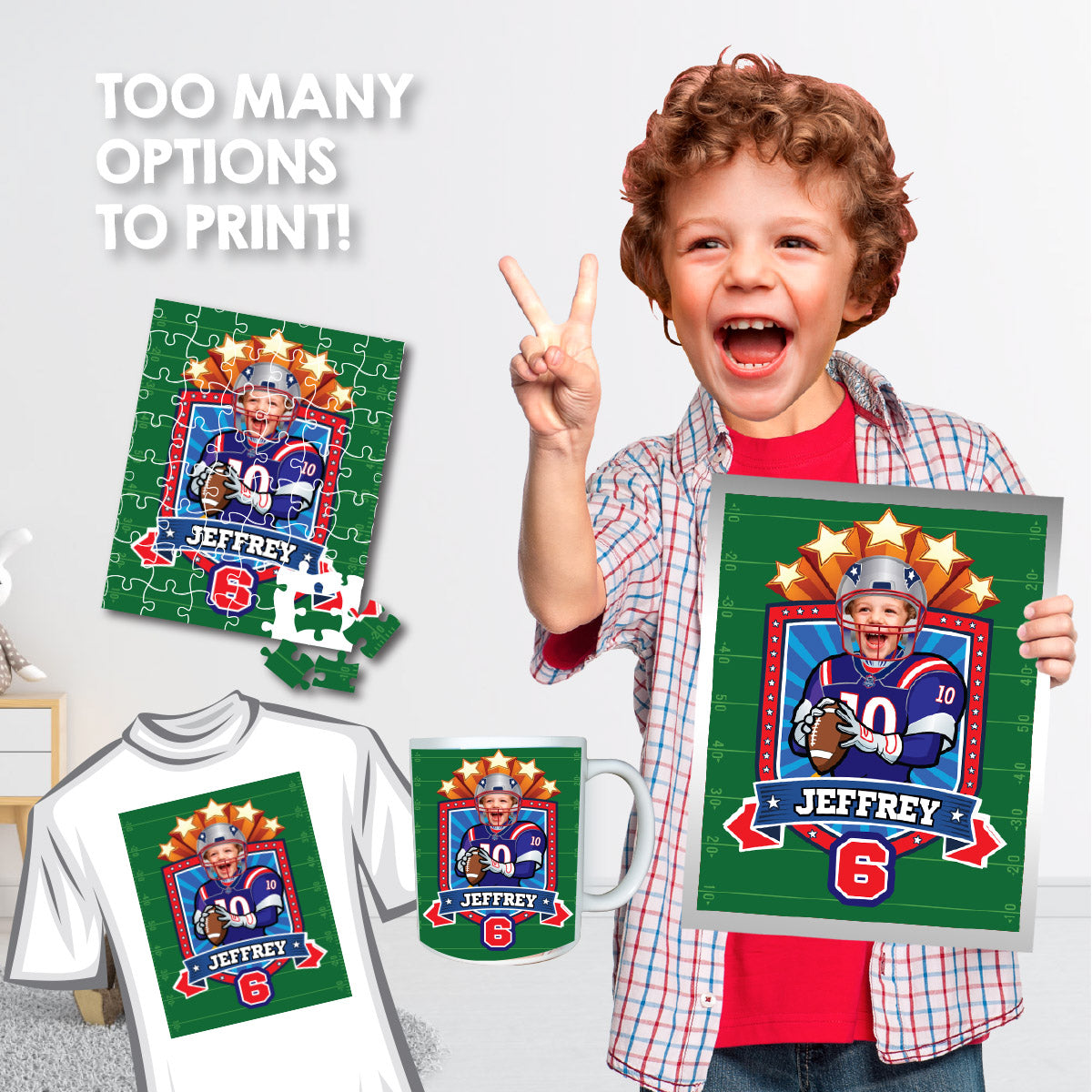 Custom Patriots Print with kid as favorite player, Personalized Patriots gifts with photo. 2422PS