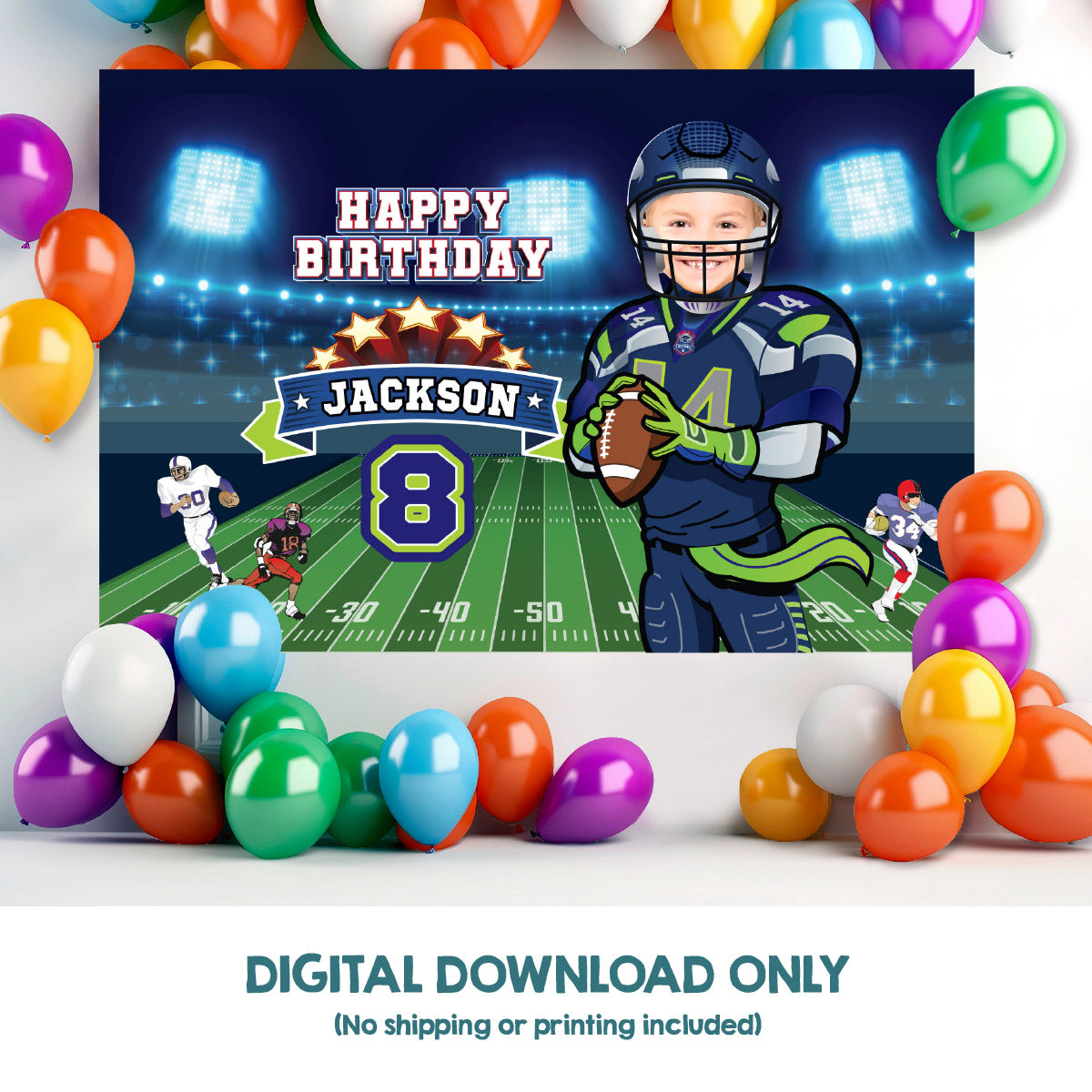 Personalized Football Seattle Seahawks Birthday Backdrop, Seahawks Party banner. 2423BB