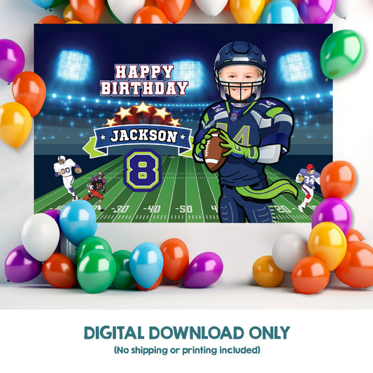 Personalized Football Seattle Seahawks Birthday Backdrop, Seahawks Party banner. 2423BB