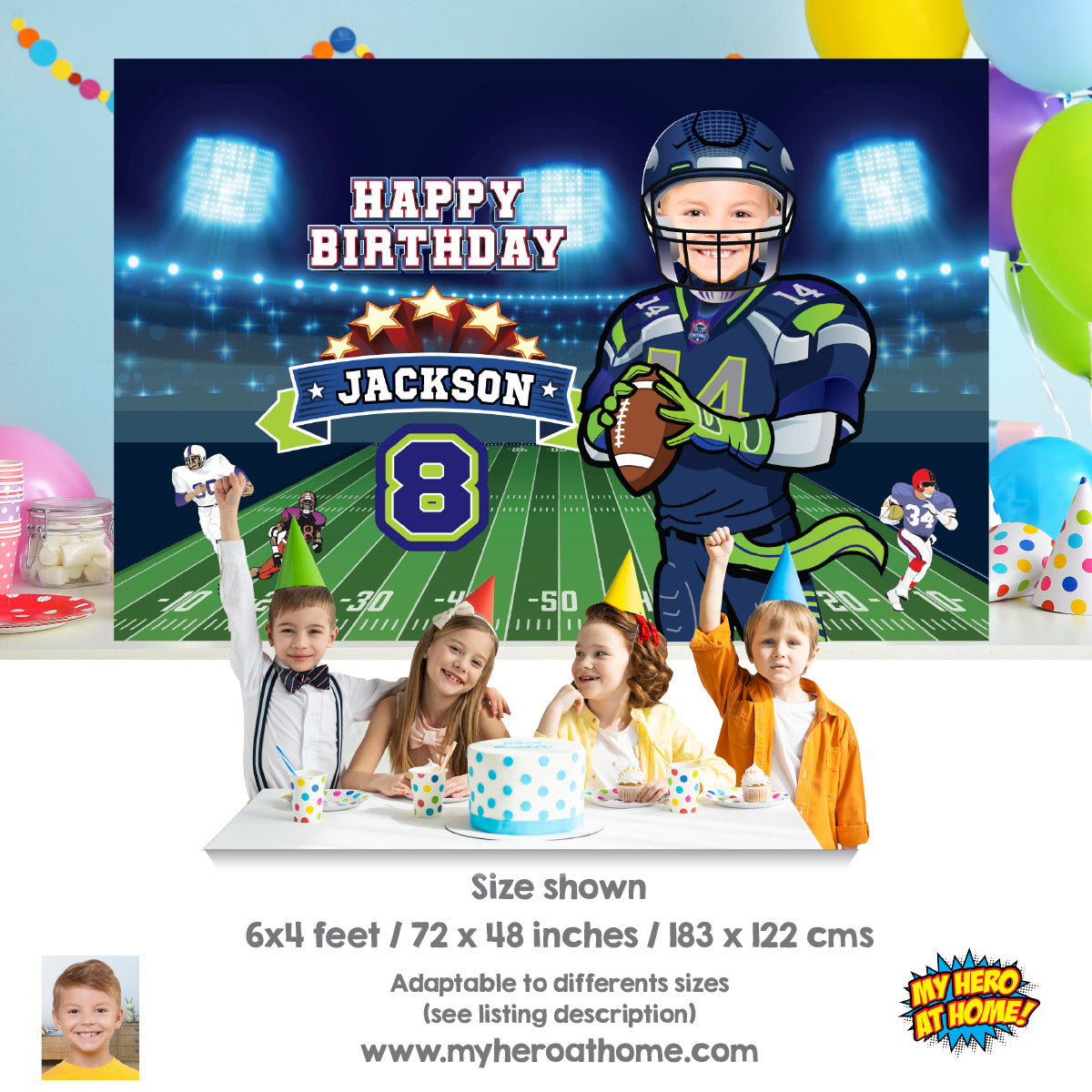 Personalized Football Seattle Seahawks Birthday Backdrop, Seahawks Party banner. 2423BB