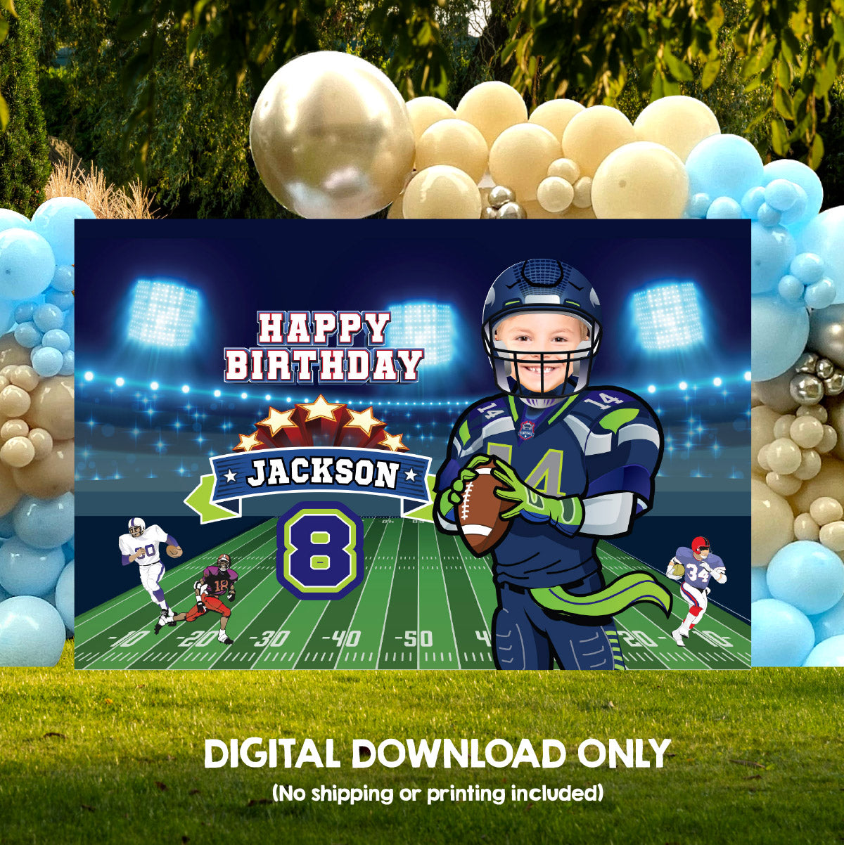 Personalized Football Seattle Seahawks Birthday Backdrop, Seahawks Party banner. 2423BB