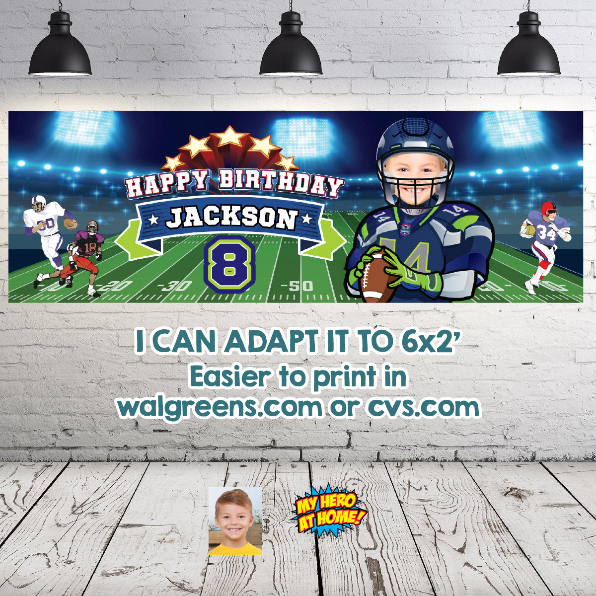 Personalized Football Seattle Seahawks Birthday Backdrop, Seahawks Party banner. 2423BB