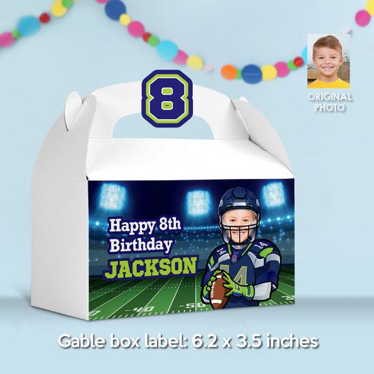 Football Seahawks Gable box with photo, Gift boxes party favors themed Seahawks. 2423GB