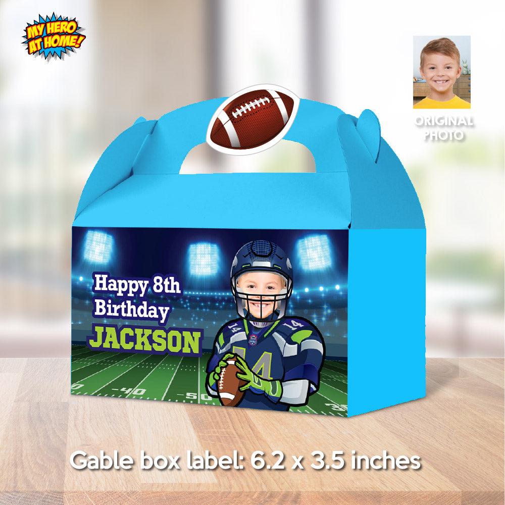 Football Seahawks Gable box with photo, Gift boxes party favors themed Seahawks. 2423GB