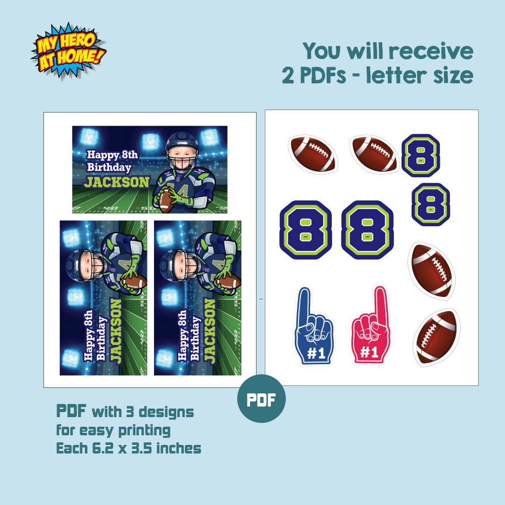 Football Seahawks Gable box with photo, Gift boxes party favors themed Seahawks. 2423GB