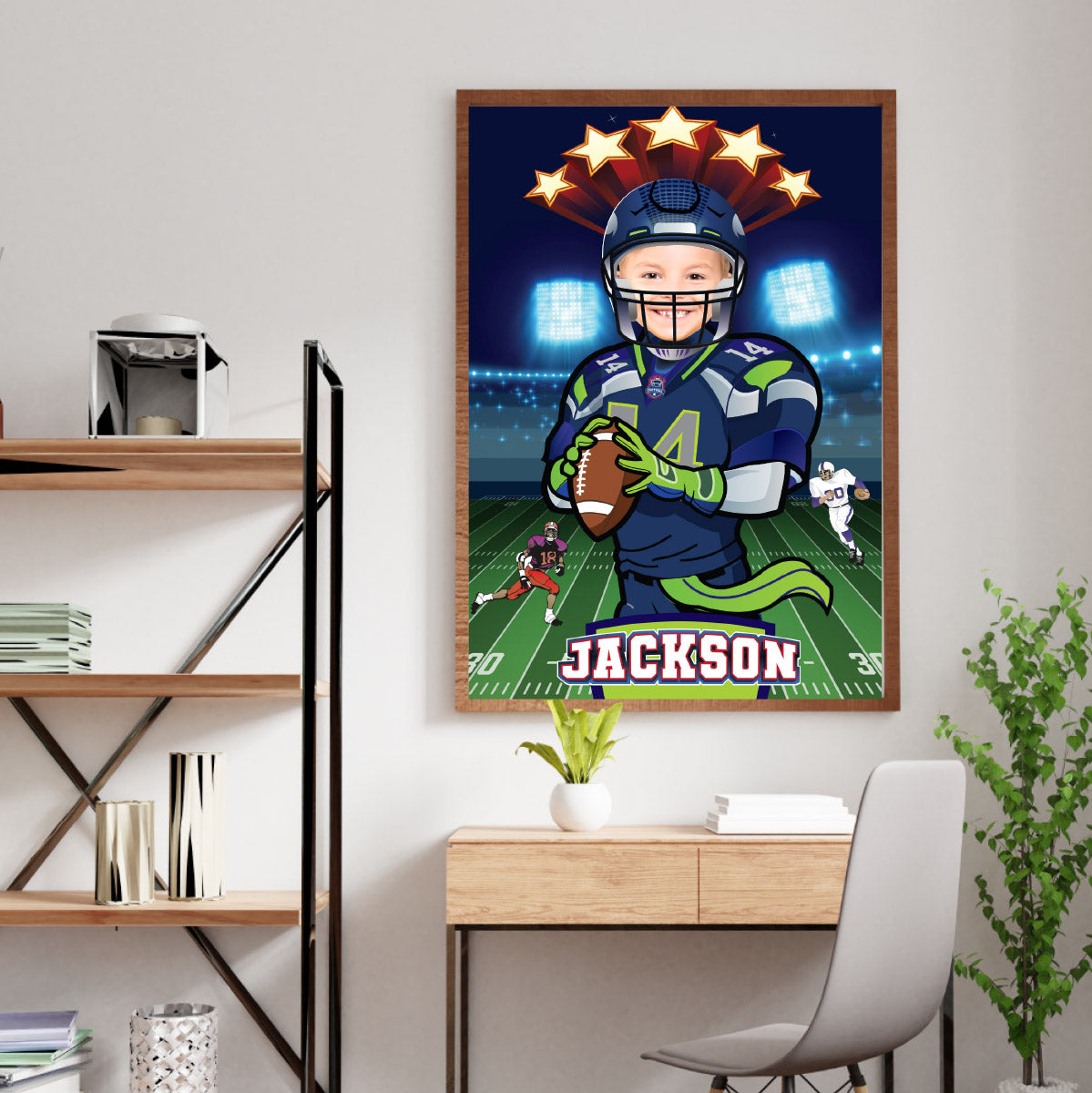 Printable Seattle Football gifts ideas with photo, Seahawks poster with kid as player. 2423PG