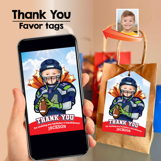 Customized Football Seahawks Thank You with birthday kid as his favorite player. 2423TY