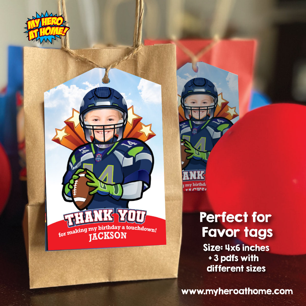 Customized Football Seahawks Thank You with birthday kid as his favorite player. 2423TY