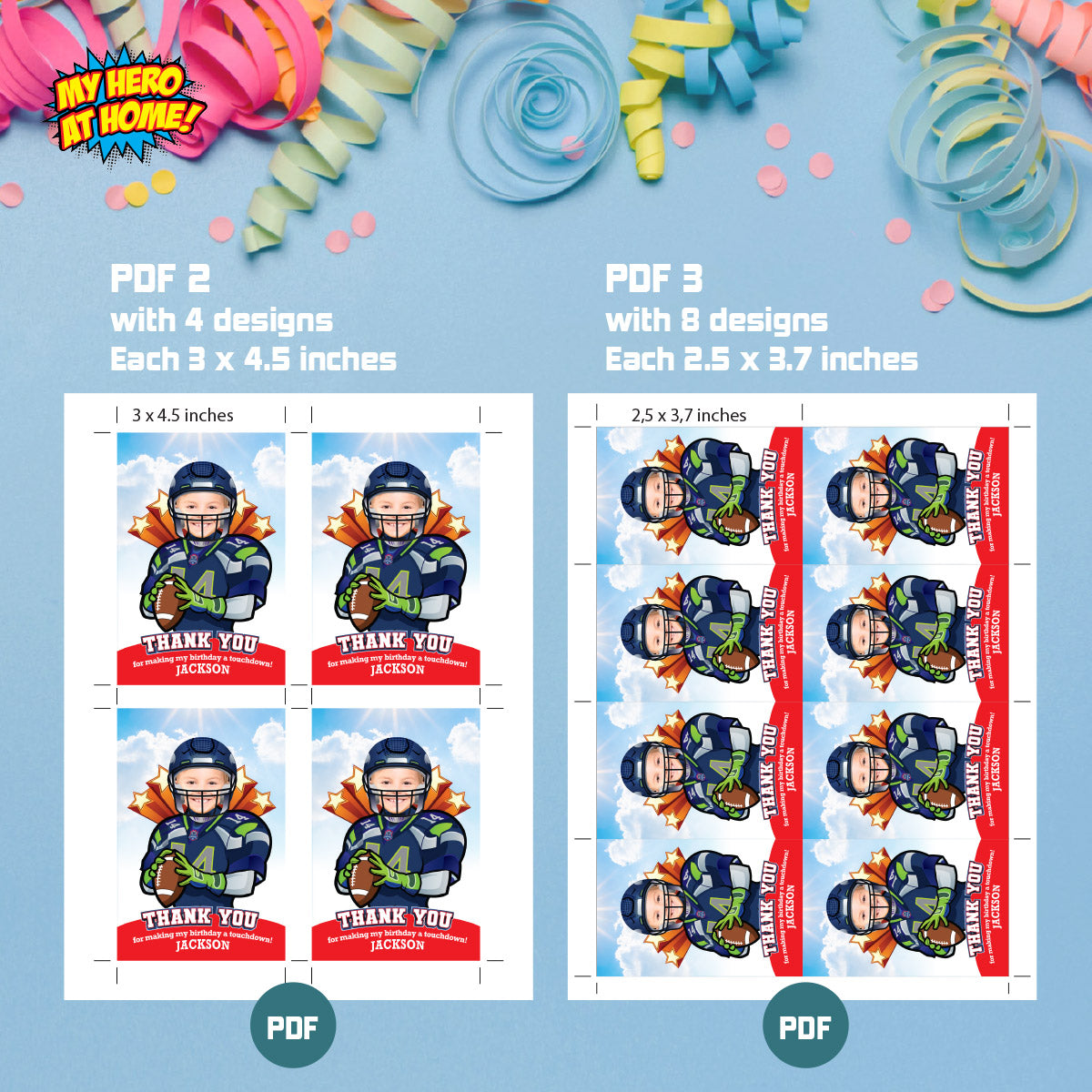 Customized Football Seahawks Thank You with birthday kid as his favorite player. 2423TY