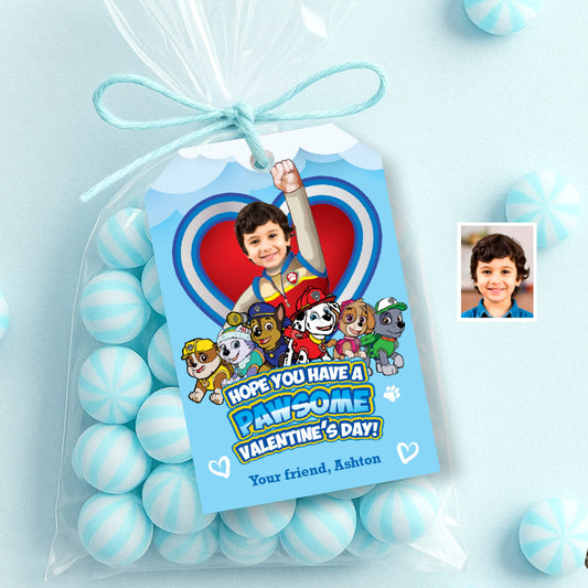 Paw Patrol Valentines gifts tags with kid as Ryder the trainer, Paw Patrol Valentine grams tags. 2425B