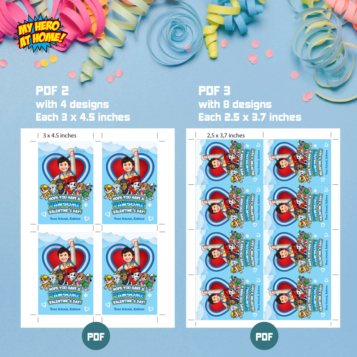 Paw Patrol Valentines gifts tags with kid as Ryder the trainer, Paw Patrol Valentine grams tags. 2425B