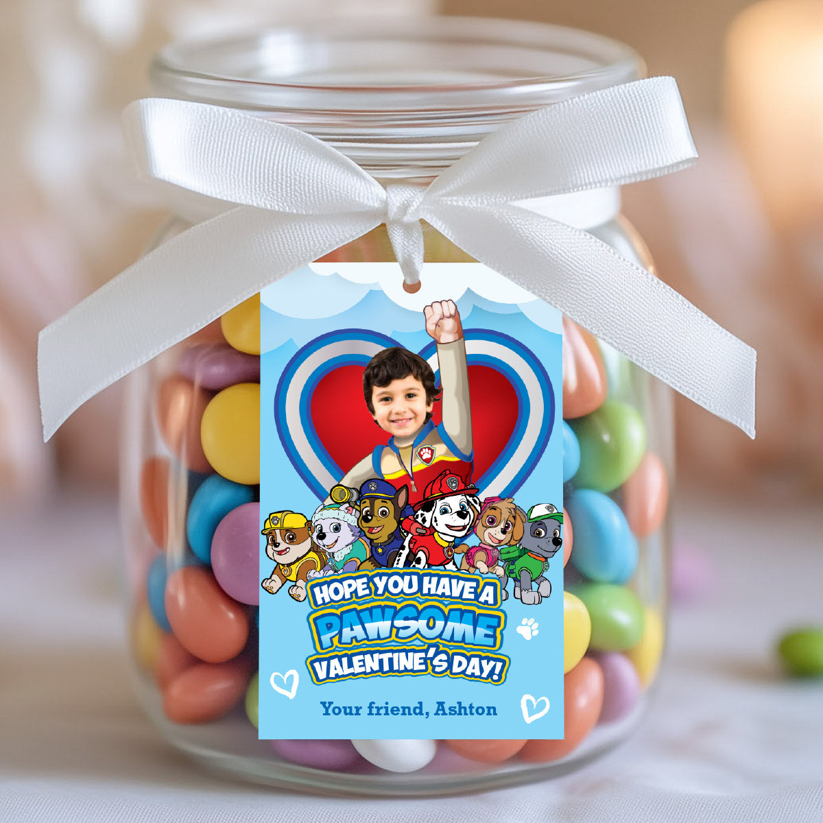 Paw Patrol Valentines gifts tags with kid as Ryder the trainer, Paw Patrol Valentine grams tags. 2425B