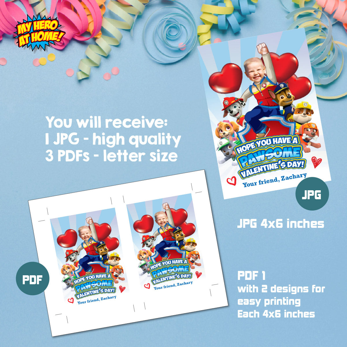 Personalized Paw Patrol Happy Valentines Day tags with child as Ryder. 2425