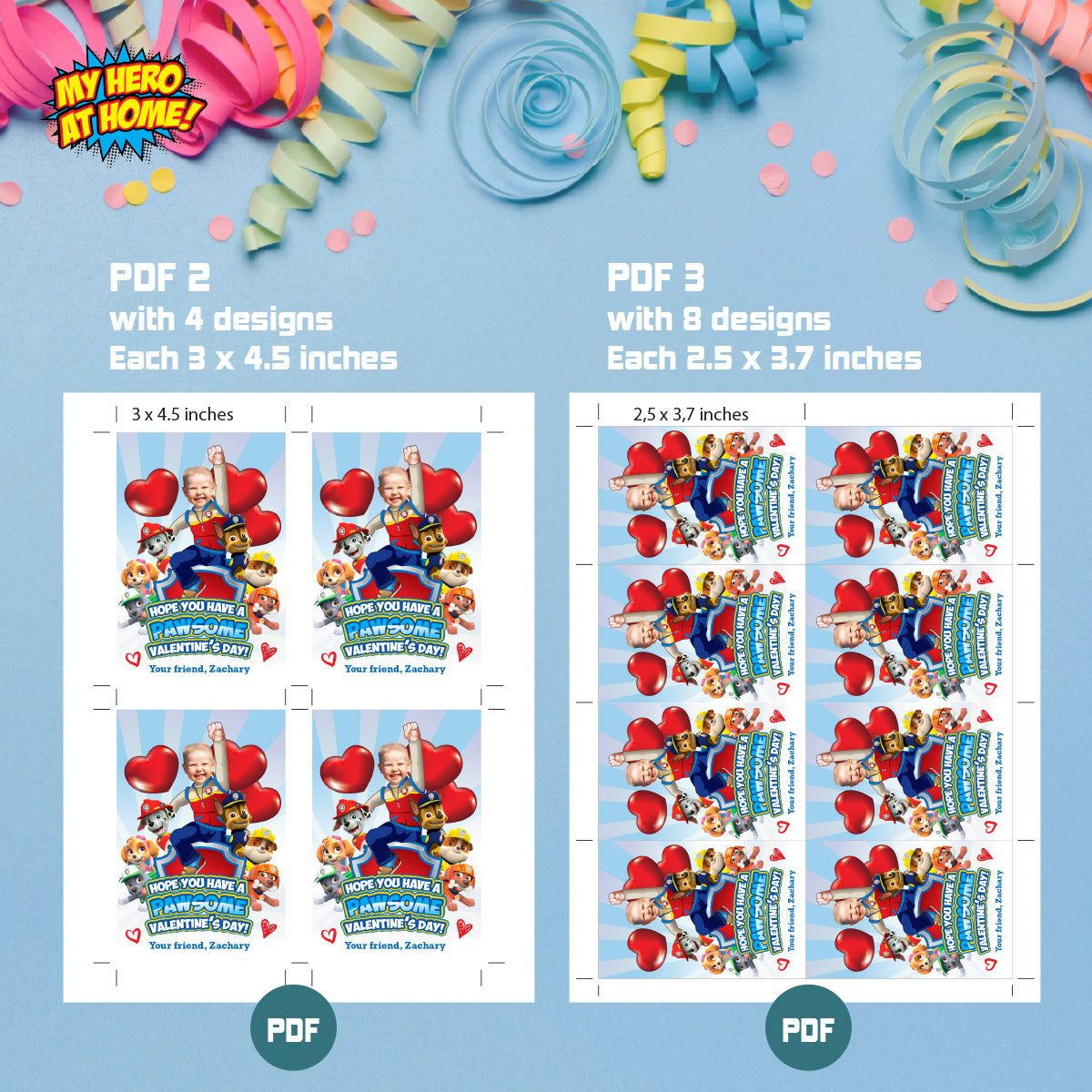 Personalized Paw Patrol Happy Valentines Day tags with child as Ryder. 2425