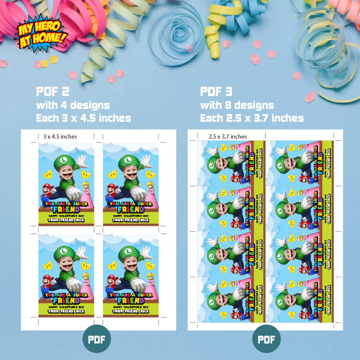 Custom Luigi Super Mario Happy Valentines tags with child as Luigi. 2426VL