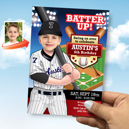 Custom White Sox Birthday Party Invitation with kid as the star player. 2429IN
