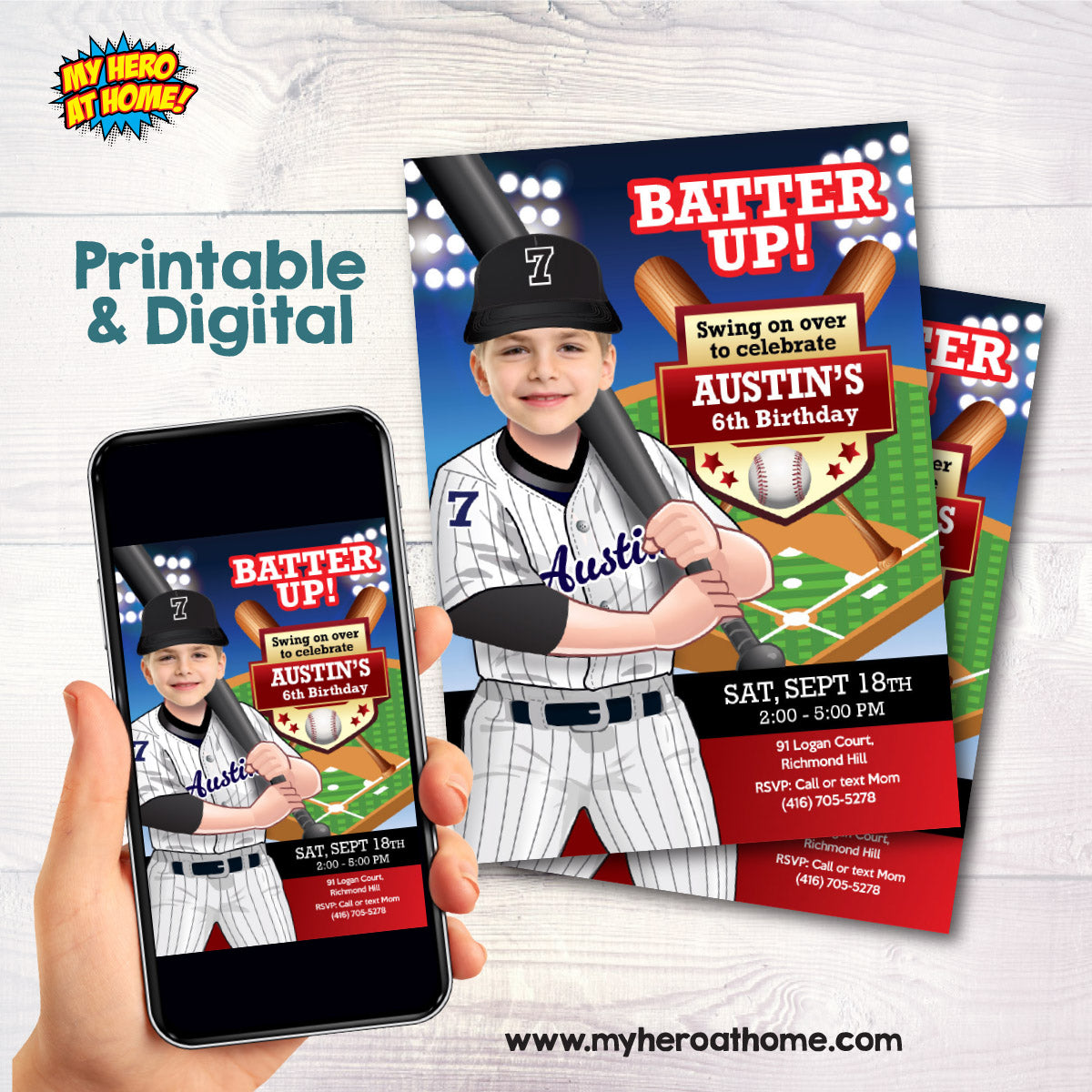 Custom White Sox Birthday Party Invitation with kid as the star player. 2429IN