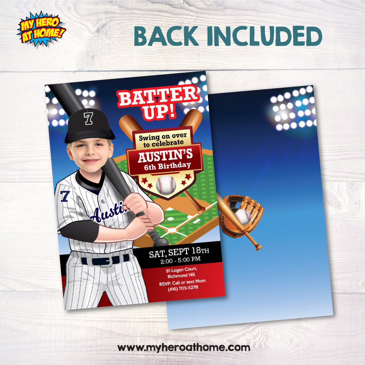 Custom White Sox Birthday Party Invitation with kid as the star player. 2429IN