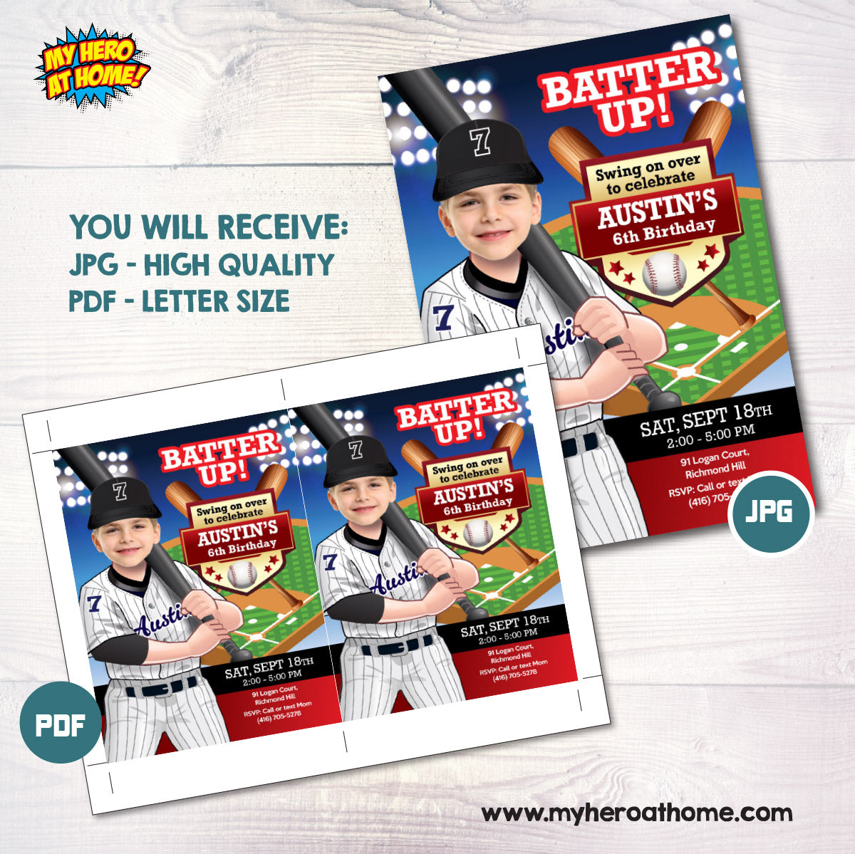 Custom White Sox Birthday Party Invitation with kid as the star player. 2429IN