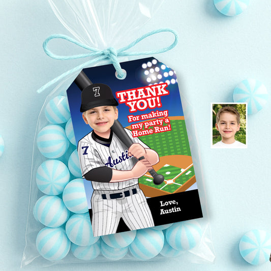 Personalized Baseball White Sox Thank You with photo, Chicago birthday favor tags. 2429TY