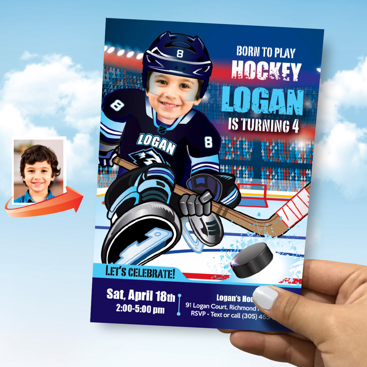 Utah Mammoth Birthday Invitation with kid as favorite player. 2431IN