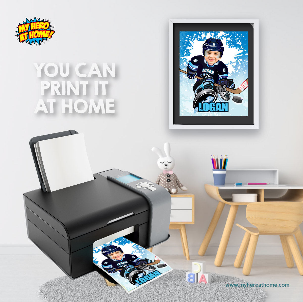 Hockey Utah Mammoth Print with kid as favorite player, Printable Hockey Personalized gifts  2431PS
