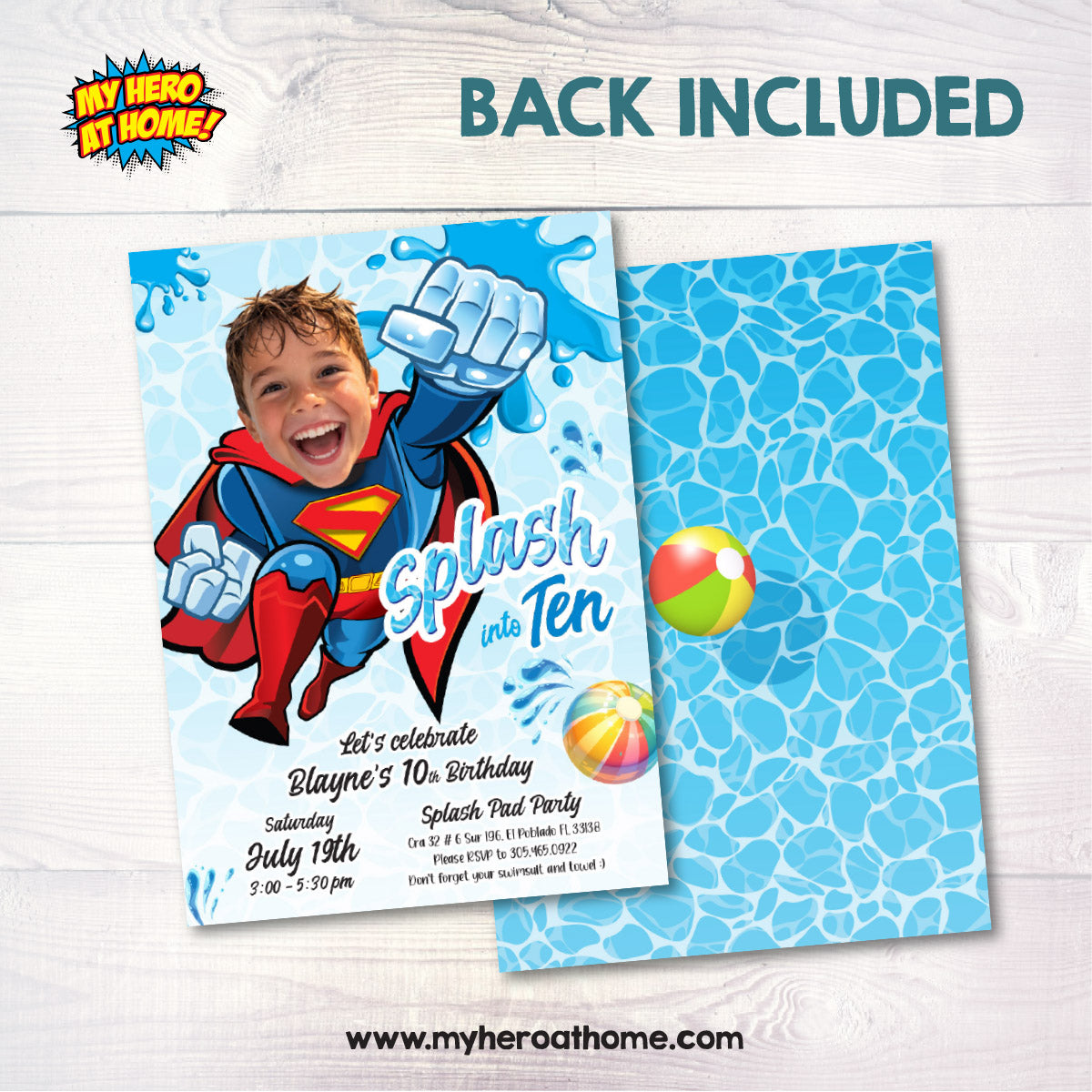 Personalized Superman Splash Party Invite with photo, Superman Splash into age. 2435CIN