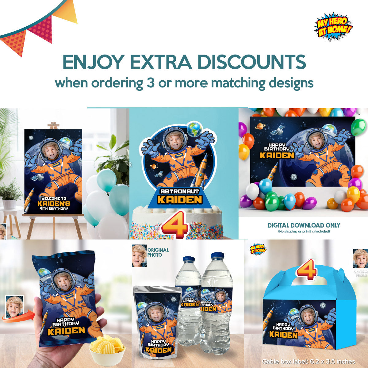 Astronaut Snacks Chip Bag Wrappers with photo, Outer Space Artemis Party Favors 2438CB