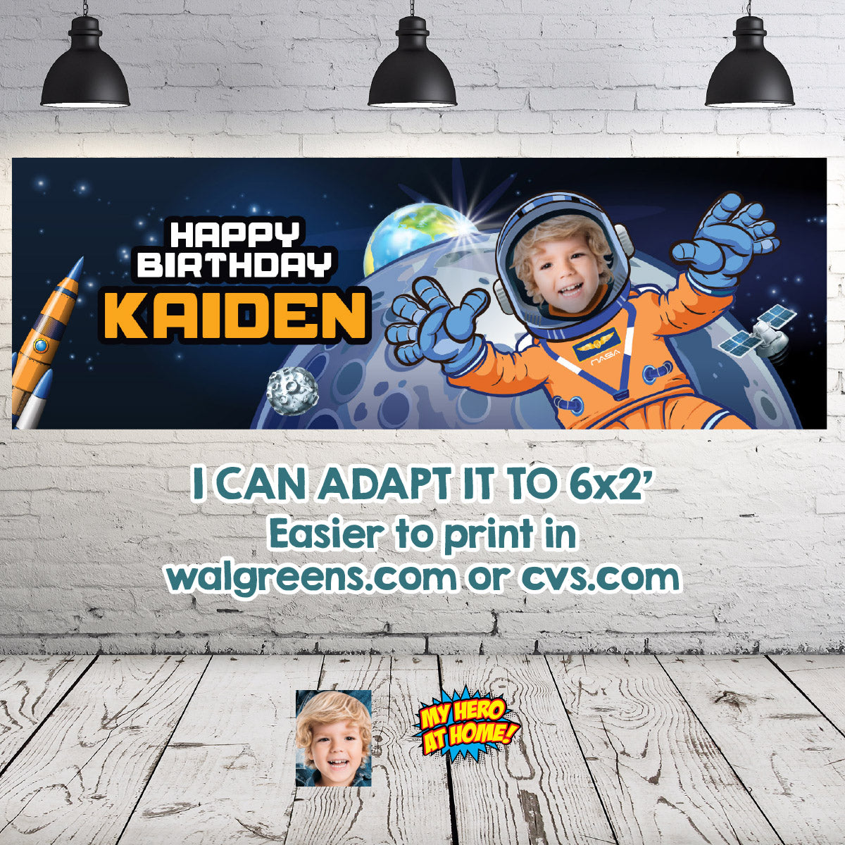Custom Astronaut Party Banner with photo, Artemis Inspired Space Backdrop, Mission Birthday Decor. 2438BB