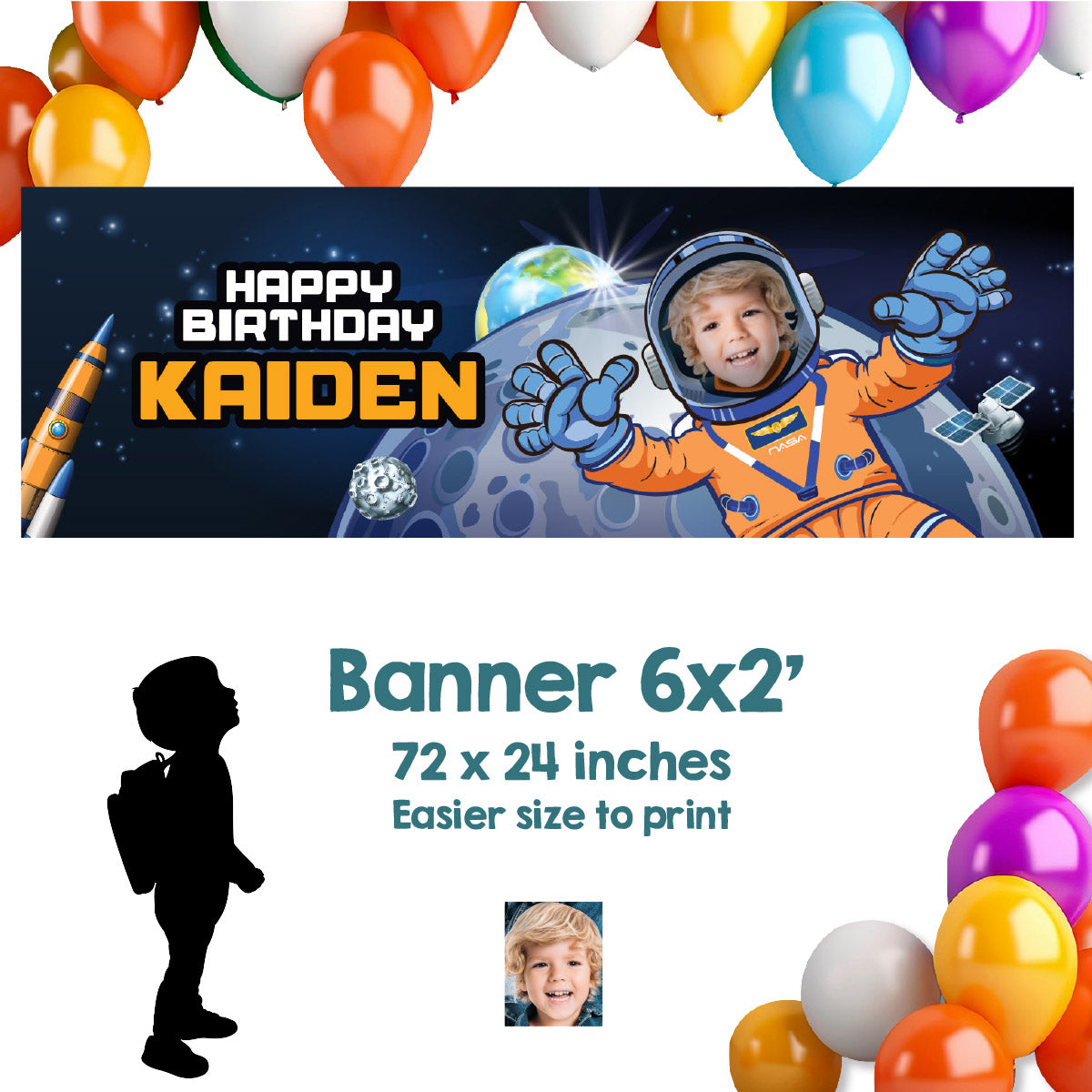 Personalized Astronaut Birthday Banner with photo, Artemis Mission Birthday Decor. 2438BBH