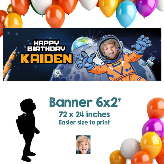 Personalized Astronaut Birthday Banner with photo, Artemis Mission Birthday Decor. 2438BBH