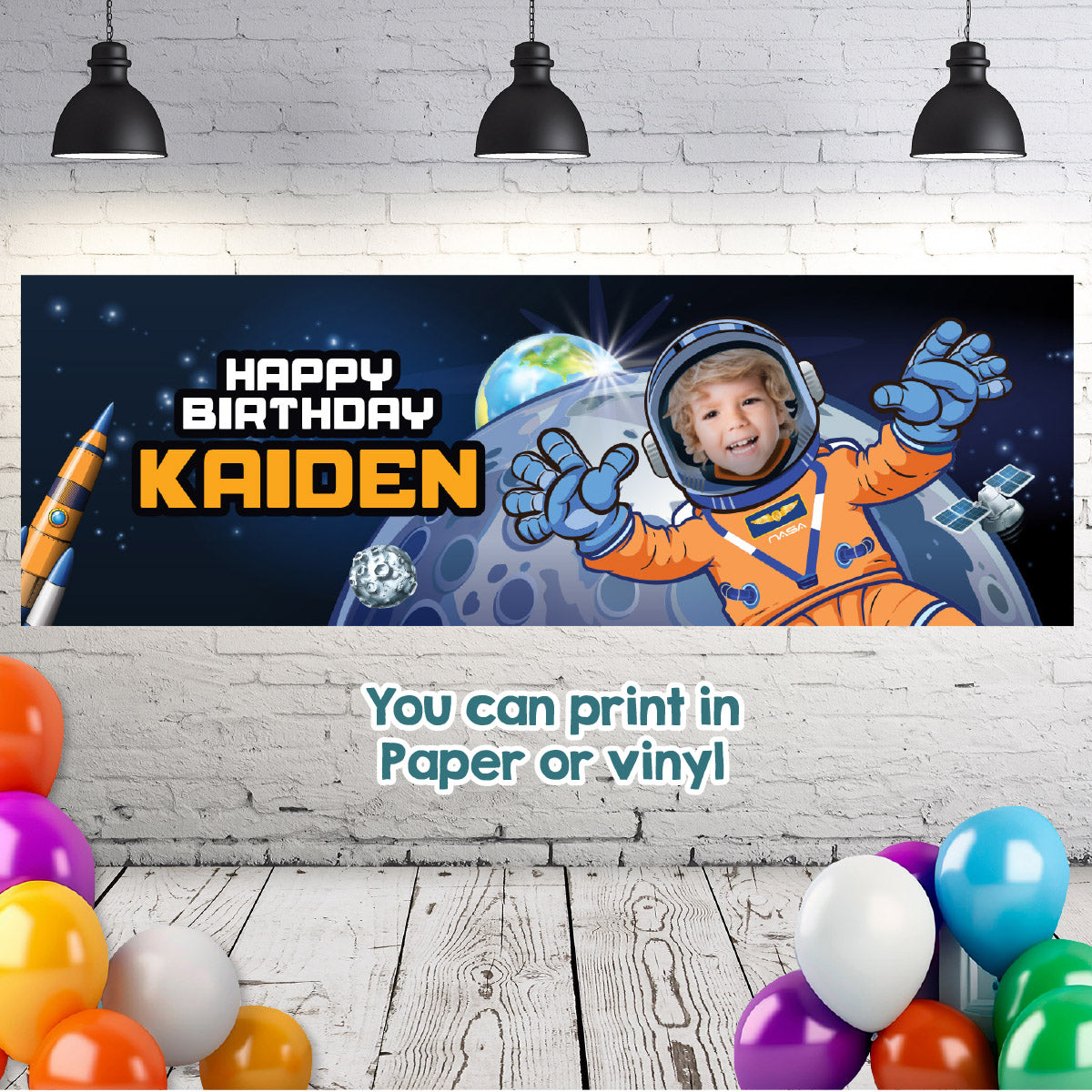 Personalized Astronaut Birthday Banner with photo, Artemis Mission Birthday Decor. 2438BBH