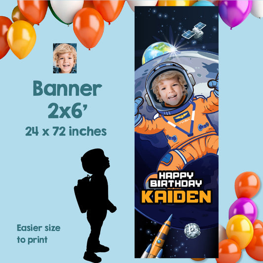 Astronaut Vertical Banner with photo, Artemis Mission Birthday Decor Portrait orientation. 2438BBV