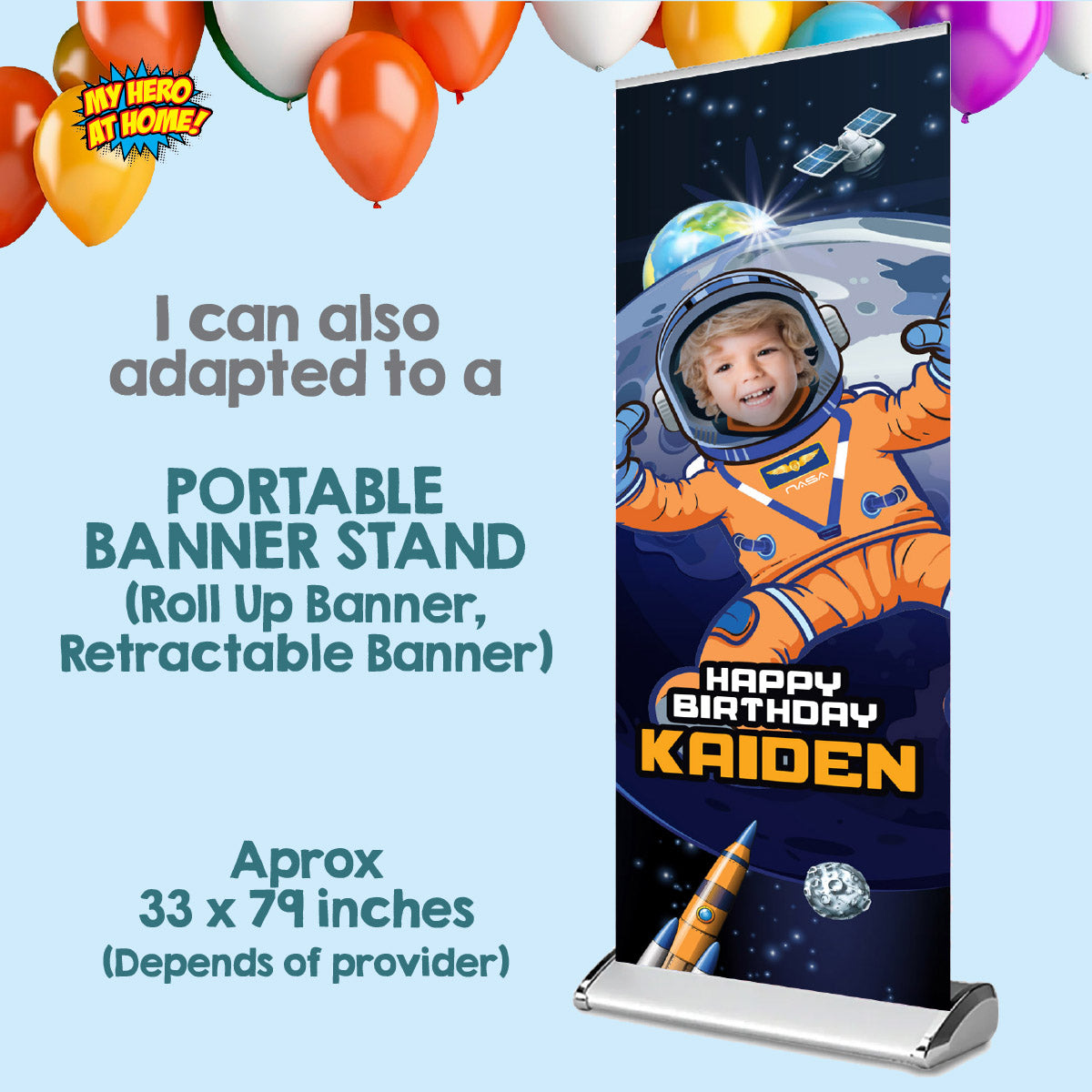 Astronaut Vertical Banner with photo, Artemis Mission Birthday Decor Portrait orientation. 2438BBV