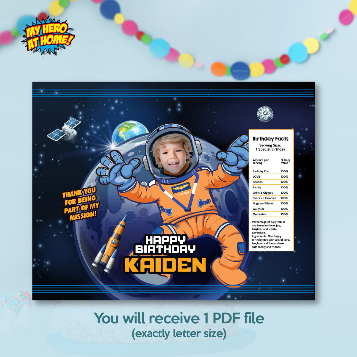 Astronaut Snacks Chip Bag Wrappers with photo, Outer Space Artemis Party Favors 2438CB