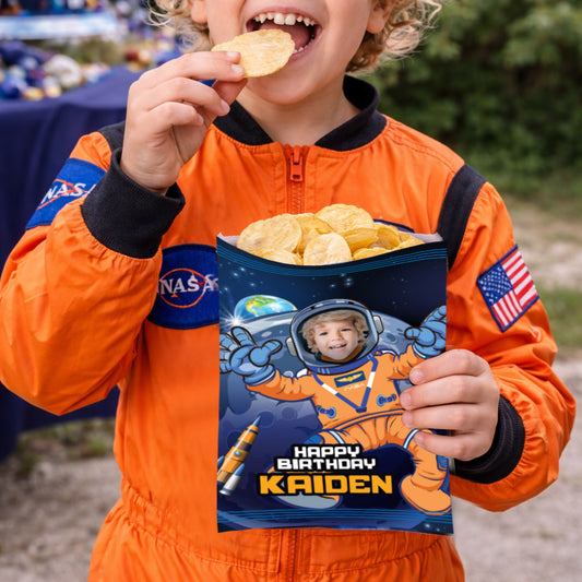 Astronaut Snacks Chip Bag Wrappers with photo, Outer Space Artemis Party Favors 2438CB