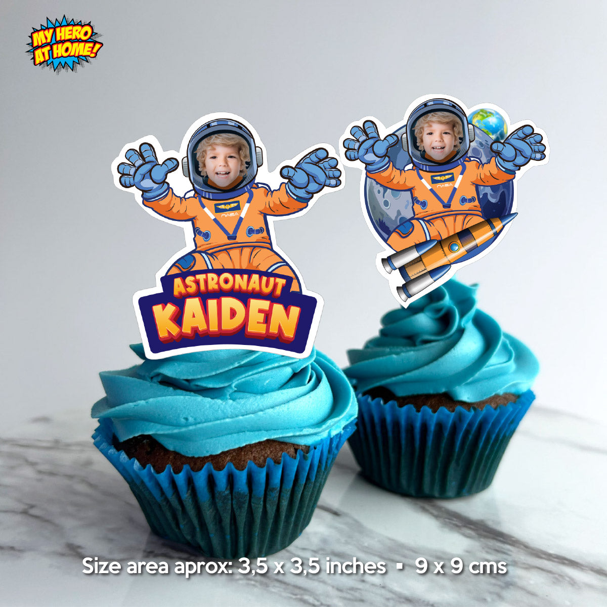 Personalized Astronaut Cupcake Toppers with Photo, Outer Space Artemis Mission Cupcakes. 2438CK